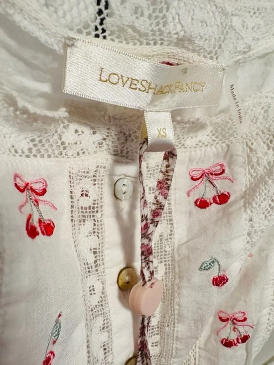 NWT [LoveShackFancy] Vietta Embroidered Cherry Lace Crop Top White Women’s XS - Picture 11 of 14